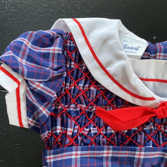 Polly Flinders Vintage Hand Smocked Dress. Toddler 2. Navy Plaid. - Picture 10 of 11